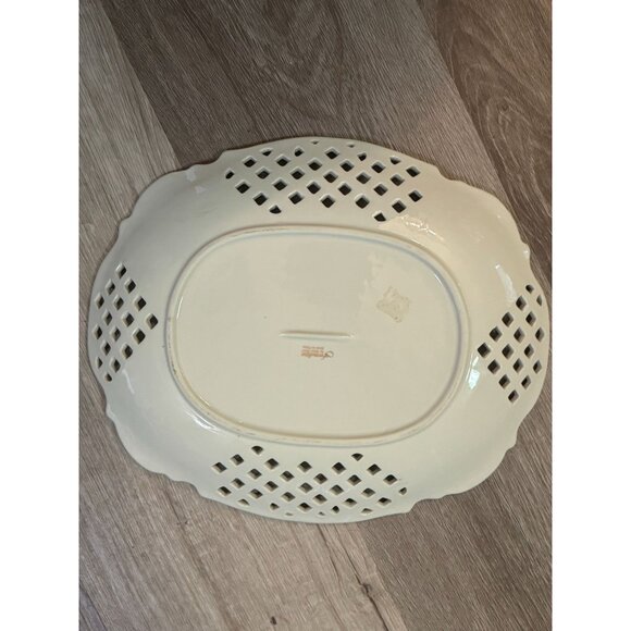 Set Of 3 Vintage Floral Porcelain Plates With Intricate Cutout Design & Pink Ros - Picture 12 of 16